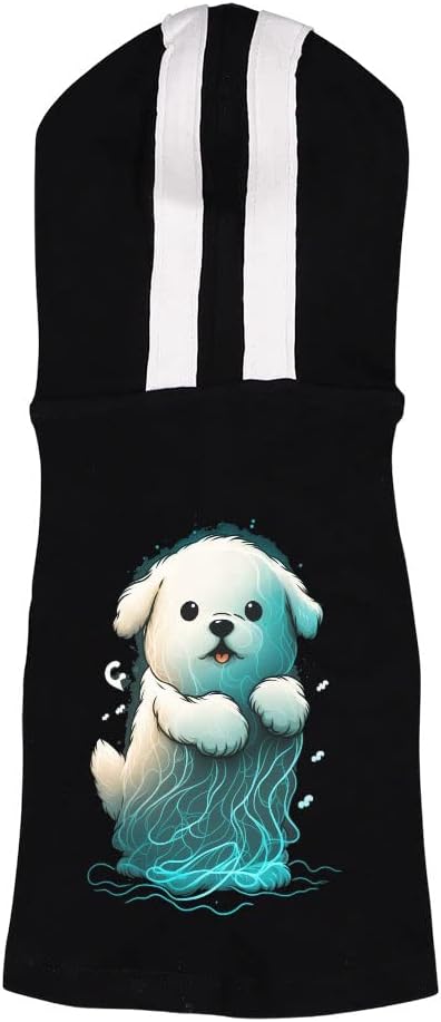 Dog Ghost Dog Shirt with Hoodie - Welsh Corgi Dog Hoodie - Dog Print Dog Clothing - Black White, M