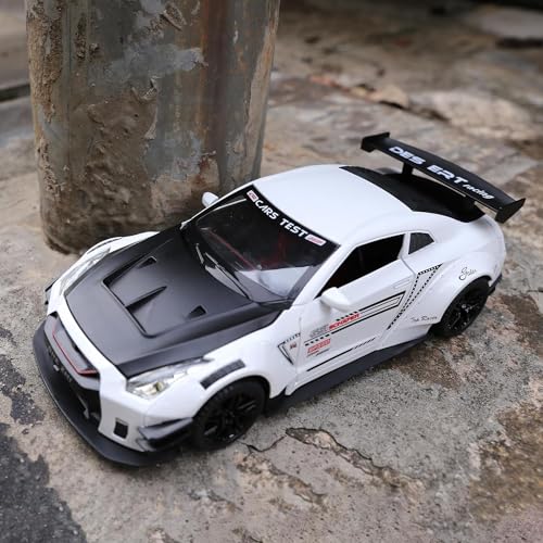 Image of 1 /24 Scale Compatible for Nissan GTR Model Car Toy, Zinc Alloy Pull Back Toy car with Sound and Light for Kids Boy Girl Gift (White)