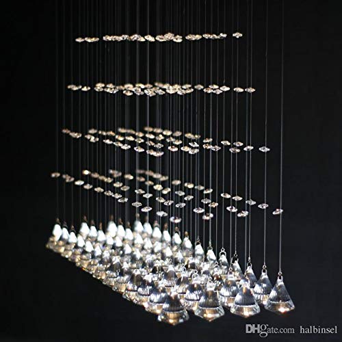 Image of Crystal Glass Ceiling Lamp Stainless Steel Chandelier with Glass Bead &Sparkling K9 Crystal Chandelier - (Yellow Light) 6