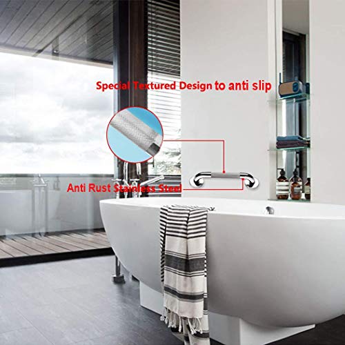 2 Pack 16 Inch Anti Slip Shower Grab Bar Handle, Zuext Chrome Stainless Steel Bathroom Grab Bar, Knurled Bathroom Balance Bar,Safety Hand Rail Support,Handicap Elderly Injury Senior Assist Bath Handle #TOP3