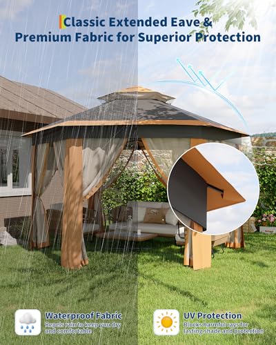 image for GarveeLife 13'x13' Pop-Up Gazebo, Outdoor Hexagonal Patio Gazebo with 