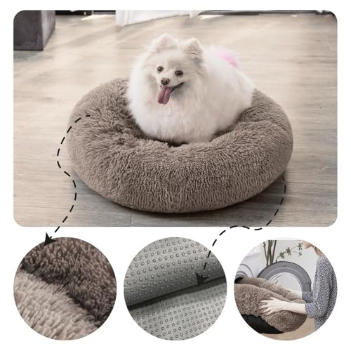 Domarex Weiches rundes Hundebett 110 cm XXL - Flauschiges Katzenbett mit hohem Rand - Shaggy Haustierkissen mit Silikonfüllung - gemütliches Anti-Rutsch - Schlafplatz für Hunde & Katzen - Beige