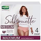 Depend Silhouette Incontinence and Postpartum Underwear for Women, Maximum Absorbency, Disposable, Medium, Pink/Black/Teal/Berry, 4 Count