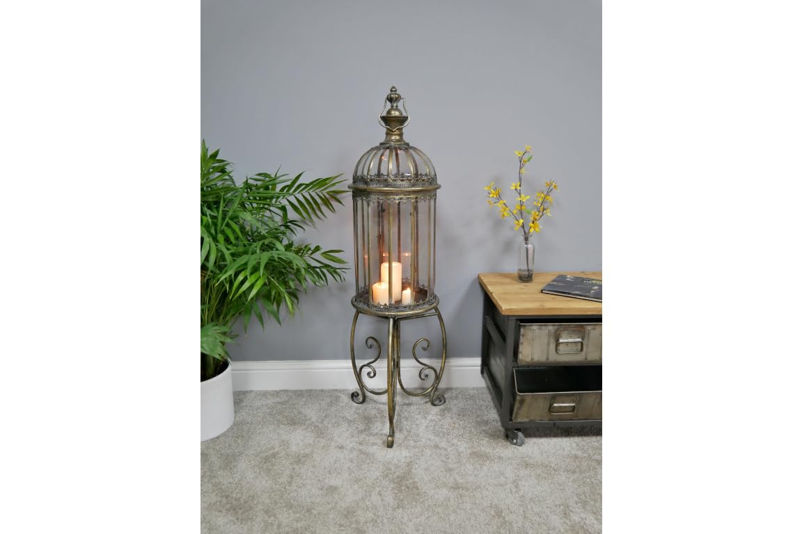 My Square Mile Gold Vintage Style Lantern On Floor Stand, 115Cm Tall,