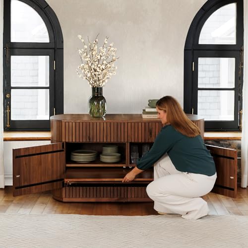 Transformer Table Round Sideboard Buffet Cabinet, Royal Brown - image 2