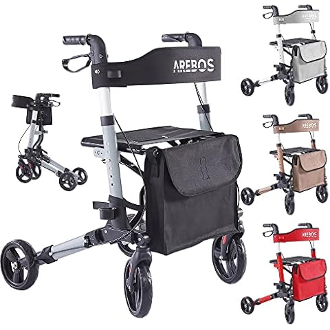 Arebos Leichtgewicht Rollator | Aluminium | Reiserollator | Gehhilfe 6-fach höhenverstellbar | bequeme Sitzfläche | Stockhalter | abnehmbare Einkaufstasche | Faltbar | Schwarz Cover
