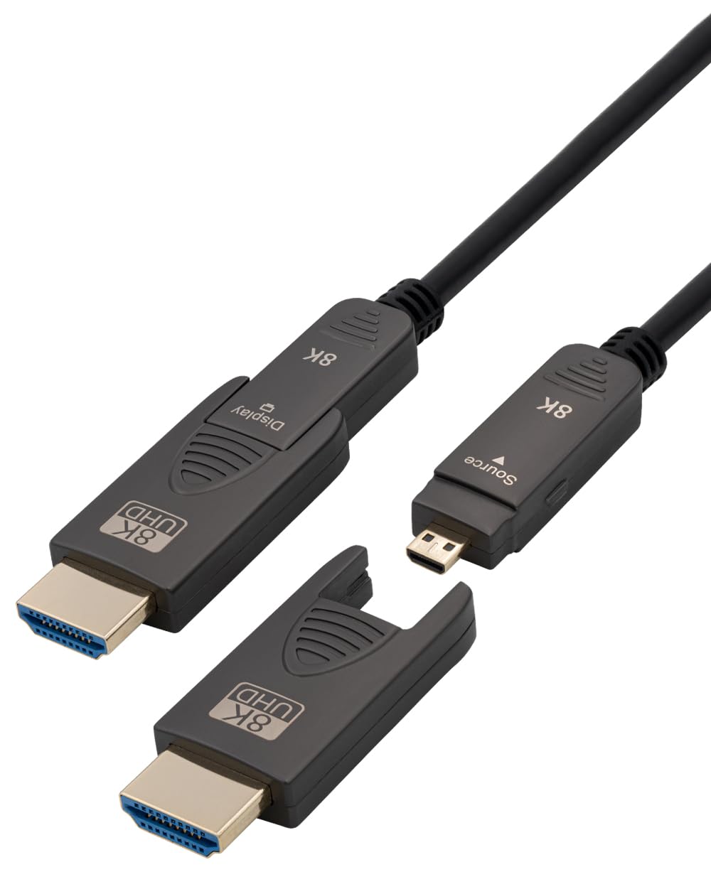 Maxtrack Aktives HDMI-Glasfaser Kabel C504-15ML - HDMI 2.1, 8K@60Hz / 4K@120Hz, eARC, HDR, HDCP 2.2, Ø 4,8 mm, vergoldete Stecker, Adapter inklusive