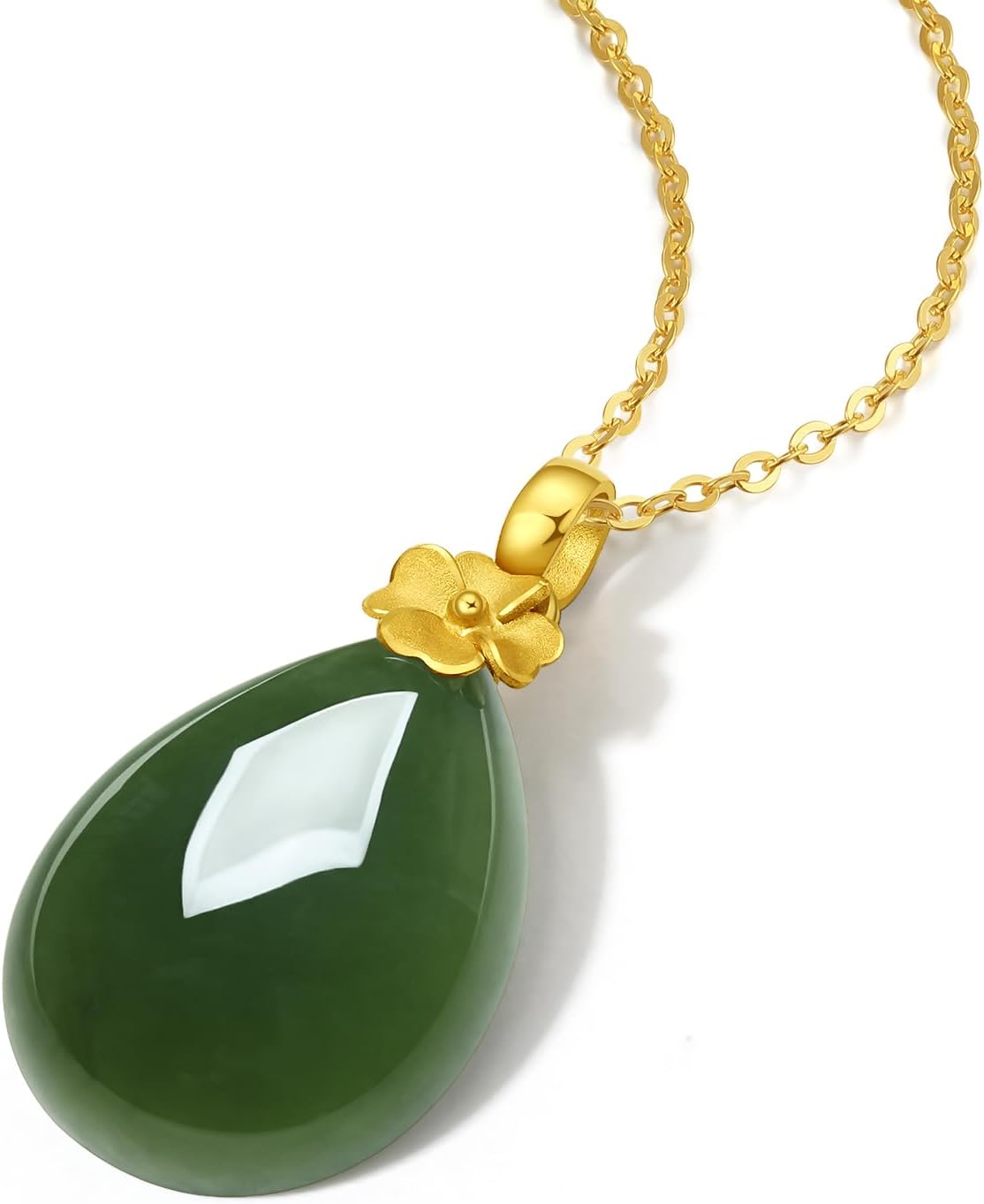 24K Gold Pendant for Women Green Jade Teardrop Pendants Dainty Natural Gemstone Drop Charms Good Luck Jewelry Healing Hetian Jadeite Charm Simple Trendy Fortune Gifts for Men Mom(Not Include Necklace)