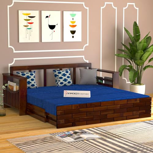 Image of Mamta Furniture Solid Wood Foster 3 Seater Sofa Cum Bed with 40 Density Cushions for Living Room, Three Seater Queen Size Sofa Bed for Home, Sofa Com Bed, Sheesham Wood Dark Walnut