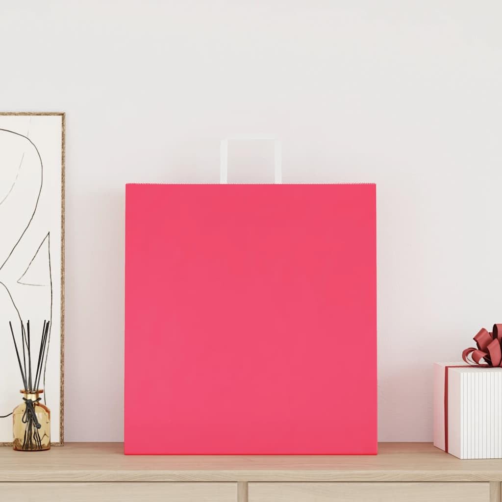 Różowe torby papierowe kraft 250 szt. z uchwytami linowymi, 45 x 17 x 48 cm, torby na zakupy nadające się do recyklingu na prezenty, imprezy i zakupy