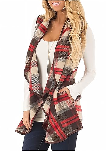 Unidear Womens Colorblock Wear to Work Business Draped Open Front Hooded Cardigan with Side Pockets Light Red M