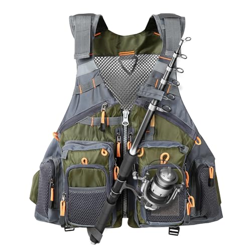 TOMSHOO Fly Fishing Vest for Men Women Adjustable Strap with Mesh Shoulder Pad Multi Pockets for Outdoors Stream Fishing