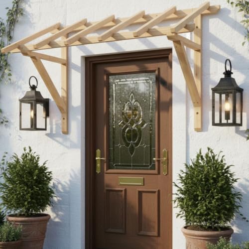Porte avant en bois porche Ciel de toit en bois brut 205 cm
