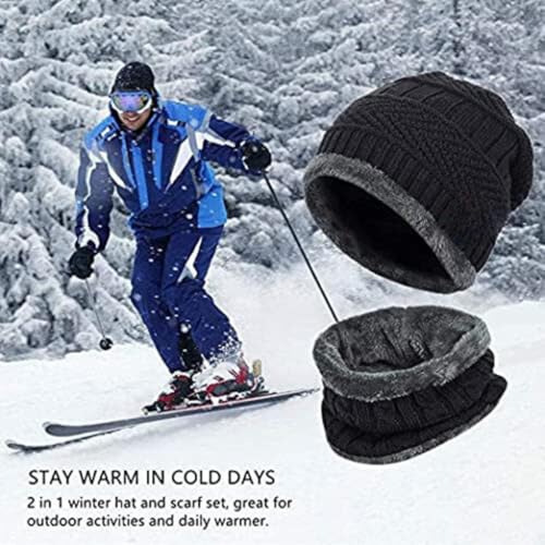 Image of Winter Knit Beanie, Hat, Neck Warmer Scarf and Woolen Gloves Set - Skull Cap for Men & Women (3 Piece)
