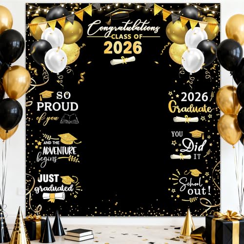 Tela de fondo graduación negro y dorado 78.7x70.8 pulg miniatura 1