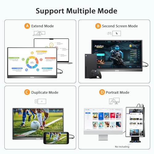Image of QQH Portable Monitor, 15.6inch FHD IPS 1080P Travel Portable Monitor for Laptop, USB-C HDMI HDR Second Screen for Laptop, Mac, Phone, Xbox, PS5 /4