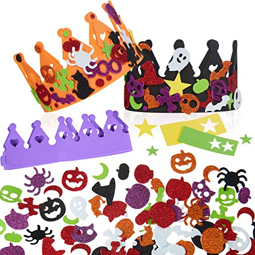 Pack de 6 Kits d'Artisanat de Diadème d'Halloween 6 Pièces Couronnes Chapeaux Bricolage et 100 Pièces Autocollants en Mousse Auto-Adhésifs de Citrouille Fantôme Sorcière (Style Mixte) Cover