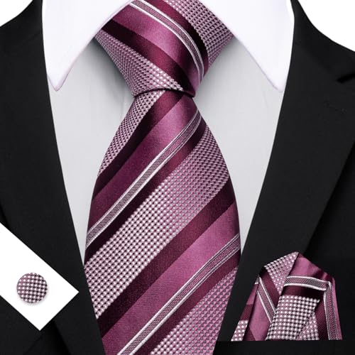 Image of Barry.Wang Mens Tie Set Plaid Check Neckties Formal Business Wedding Luxury Pocket Square Cufflinks