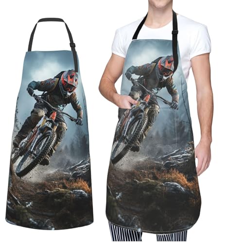 Image of VTCTOASY Adjustable Apron with 2 Pocket Apron for Women Men Wild Animals Tiger Bib Chef Aprons for Cooking, Mountain Bike Tournament, One Size