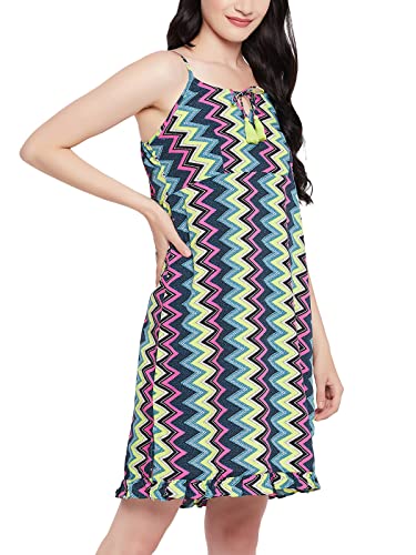 Image of Clovia Women's Crepe Striped Resort Wear Slip Dress with Ruffles