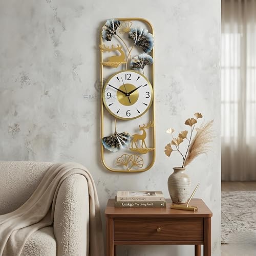 Image of Craft2lance 24-Inch Wall Clock Decor Art Sculpture for Home & Office | Modern Large Deer Metal Wall Clock for Living Room, Bedroom, Restaurant & Cafe | Stylish Decorative Timepiece (60 cm)