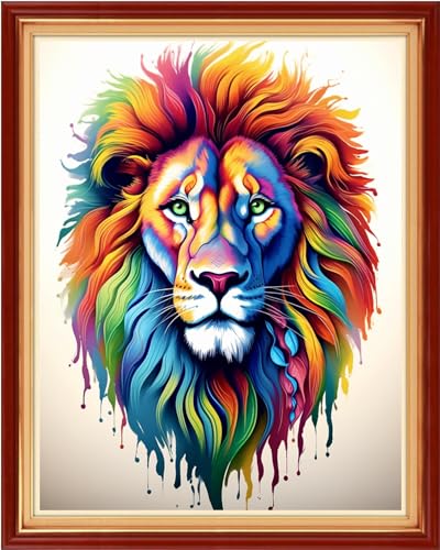 Image of Dooxvey Cross Stitch Kits for Adults Beginners,Full Range of Cross-Stitch Stamped Kits Needlepoint Kits for Beginners Embroidery Kits 11CT Cross Stitch Patterns-Colorful Lion 16x20 inch