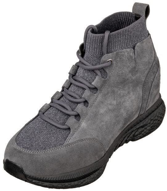 Image of CALTO Men's Invisible Height Increasing Elevator Shoes - Grey Fashion High Top Technical Sneakers - 3 Inches Taller - S23202- Size 7 D(M) US