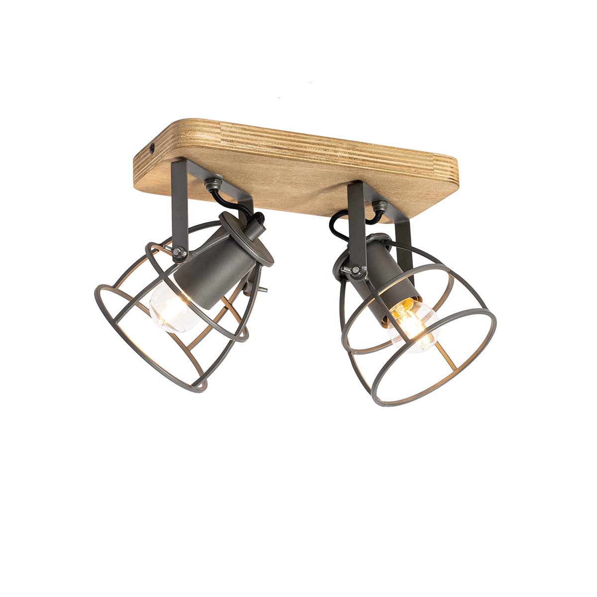Qazqa - Industrial Spotlight Ceiling Dark Gray with Wood Adjustable 2-Way Light - Arthur- - Industrial - Suitable for LED E27 | 2 Way Light - Wood Surface-Mounted spotway Light - Suitable for Living