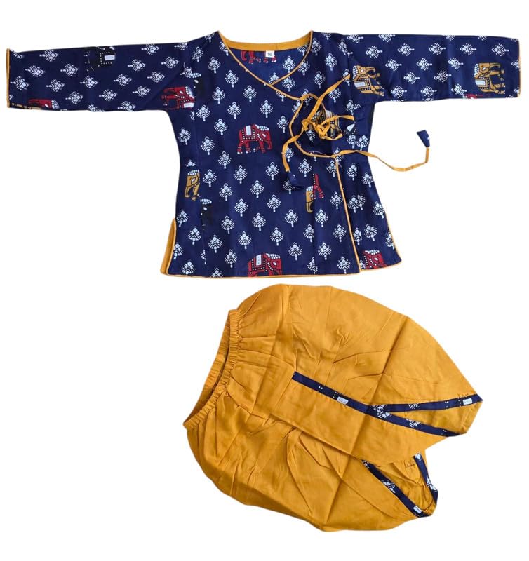 Full Elephant Print Angrakha Kurta with Dhoti Set for Baby Kids | Traditional Rajasthani Dress for Baby Boys-image-1