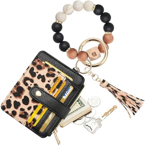 COOLANS Silicone Bracelet Wristlet Wallet Credit Card Holder RFID ID Window Key Ring Tassel Slim Wallet Women Keychain Purse