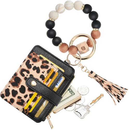 Image of COOLANS Silicone Bracelet Wristlet Wallet Credit Card Holder RFID ID Window Key Ring Tassel Slim Wallet Women Keychain Purse