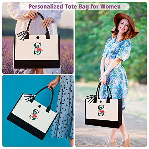 Image of Initial Canvas Tote Bag, Monogrammed Tote Bags Suitable for Mother's Day Wedding Beach