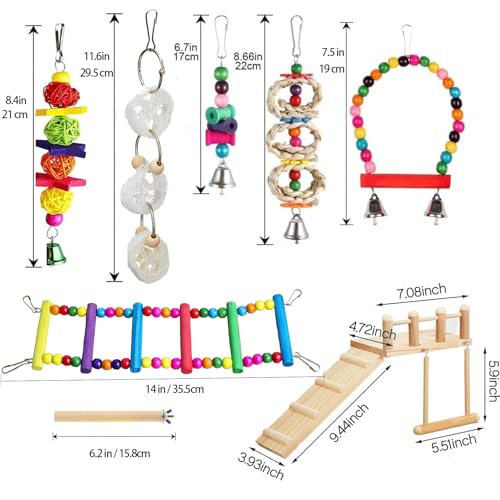 Image of FrgKbTm Wooden Parrot Bird Perch Platform with Climbing Ladder,Parrot Play Stand Bird Swing Bridge Chewing Toys for Parakeet Cockatiel Conure Lovebirds (Bird Swing Set 2)