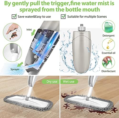 Spray Mop for Floor Cleaning Microfiber Mop with 6 Washable Reusable Replacement Pads and 610 ml Refillable Bottle Wet Dust Mop for Hard Wood Vinyl Ceramic Tile Laminate Floors Kitchen Cleaner