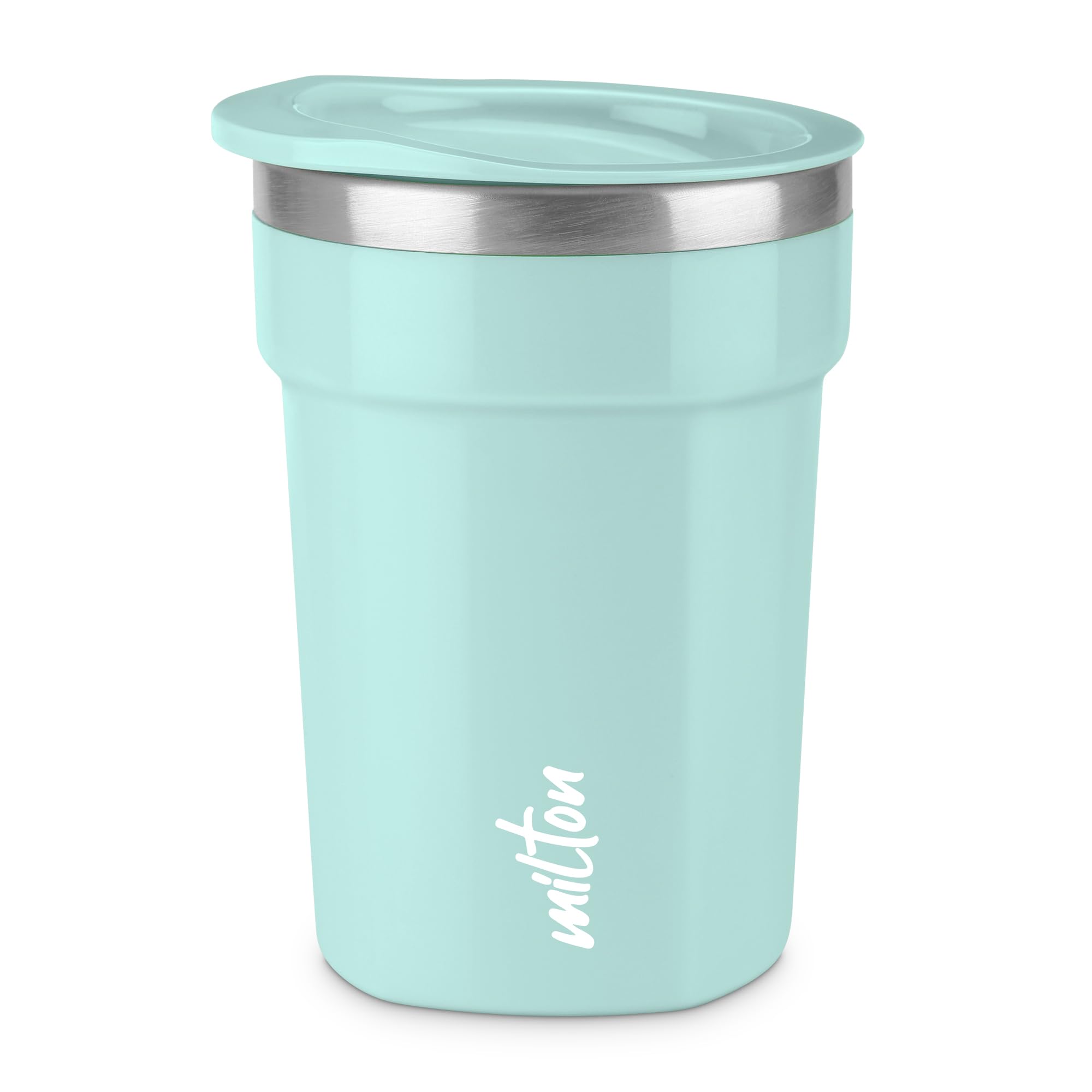 MILTON Cool Touch Deccan Coffee Mug 350 Double Walled 330 ml Inner Stainless Steel Tea Mug with Lid, Coffee Mug Travel Tea Cup, Black Coffee, Tea Cup Single, Pastel Turquoise