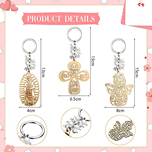 Hicarer 30 Pcs Baptism Key Ring Bautizo Recuerdos De Bautizo Para Cross Wooden Keychain With Organza Gift Bags Baptism Favor thumb #1