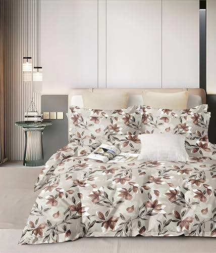 Image of 200 TC Cotton Bedsheet Set with 2 Pillow Covers | King Size Soft Breathable Wrinkle Free - Floral Printed Double Bedsheets | Bed Size 78x78x10 Inches | Pillow Covers Fit Up to 10 Inch