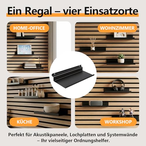 Meetory Regal für Akustikpaneele - 25×10cm 2 Sets Metall Akustikpaneele Zubehör Wandorganizer Wandregal Wandregale Deko für Lamellen Akustik Panel Wohnzimmer Schlafzimmer Büro Küche