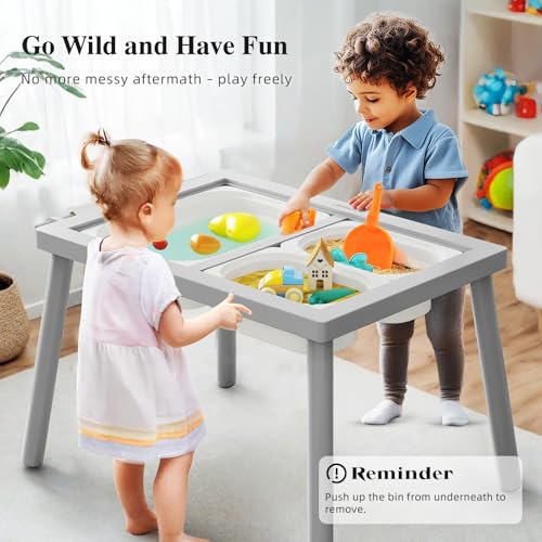 Image of Easyego Sensory Table for Toddlers Kids Play Wooden Sand Water Table with Double-Sided Board & Foldable Storage Bins for Indoor and Outdoor Use, Birthday Gifts for Boys and Girls - Light Grey