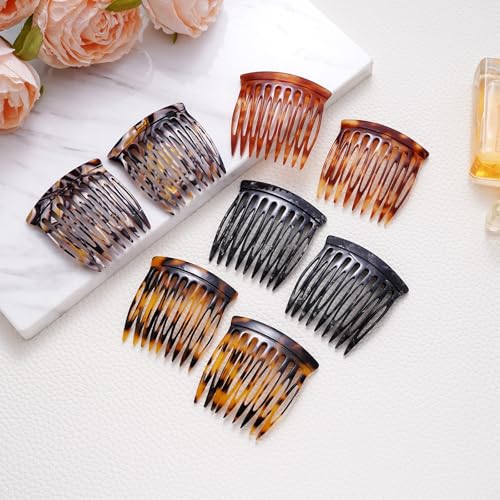 hair side combs - small french side hair comb clips for women decorative french twist hair styling accessories -4 pcs tortoise brown