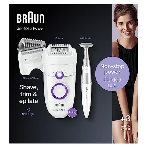 Braun-Silk-epil-5-Power-Epilator-For-Hair-Removal-with-Electric-Shaver-Head-Bikini-Trimmer-Corded-Epilator-with-28-Tweezers-Gifts-for-Women-5-825-WhitePurple