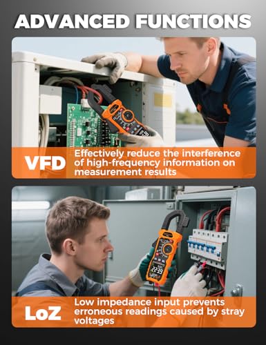 POROMETISTO AC/DC 1000A Stromzange, Counts 6000 TRMS Strommesszange CM02,Zangenamperemeter mit VFD/LOZ-Modus,Multimeter zum Messen von AC/DC,Strom,Spannung, NCV,Frequenz,Temperatur und Kapazität