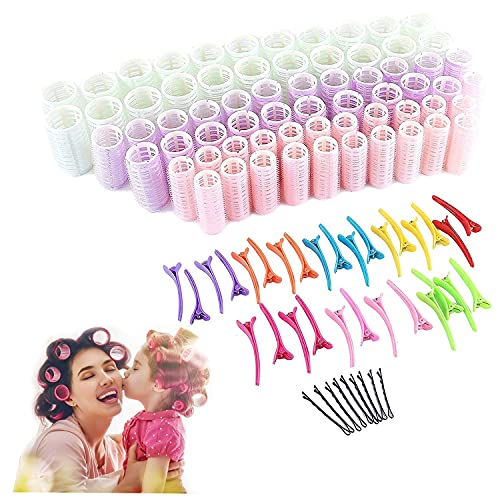 Yousha 66 Pcs Hair Rollers Sets-Self Grip Hair Curlers-Plastic Velcro Salon Hairdressing Curlers-3 Size Large Medium Small DIY Hair Rollers-(66 Hair Rollers+30Pcs Duckbill Hair Clips+72Pcs Hair Pins)