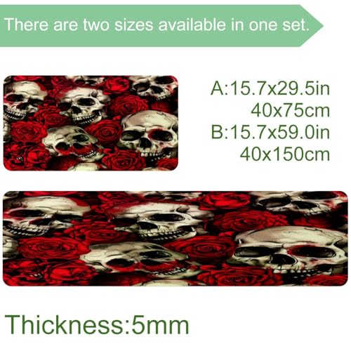 Alfombrillas de cocina VAPOKF evite resbalones con estas alfombras de calaveras y rosas 4