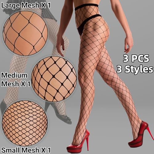 VOVEA Fishnet Stockings for Women, Stretchy Fishnet Tights High Waist Fish Nets Leggings Pantyhose, 3 Style Fishnets One Size3