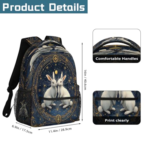 Ethnic Space Rabbits Kids Backpack, Lightweight School Bookbag Large Capacity Laptop Backpack Water Resistant Daypack Shoulder Bag for Teenager Boys Girls2