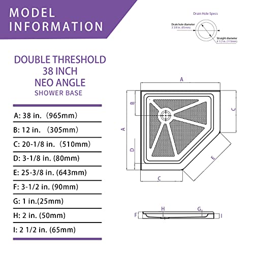 Ckb 38 In. L X 38 In. W Corner Drain Shower Base, Neo Angle Shower Pan With Slip Resistant Textured Surface, Black #TOP1