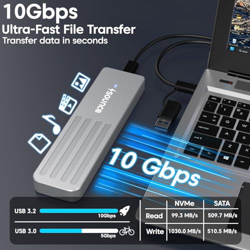 Image of Sounce M.2 NVMe /NGFF SSD Enclosure USB 3.1 Gen2 10Gbps for 2242 /2260 /2280 M-Key /M+B Key PCIe SSD, Supports Dual Protocol NVMe and NGFF SSD, UASP Max 2TB, Aluminium Case (SSD Not Included, Black)