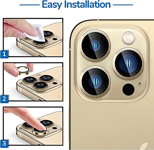Image of for iPhone 14 Pr /14 Pro Max Camera Lens Protector Tempered Glass Screen Protector, Anti-Scratch Premium Tempered Glass Film Aluminum Alloy 3D Lens Ring-(3 Pack, Gold)