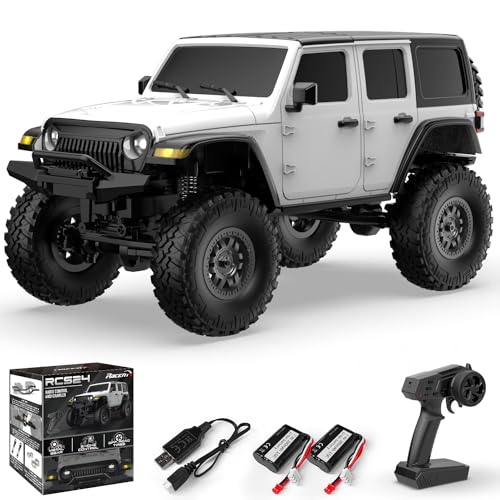 FLYCOLOR RCS24 Off Road 1/24 RC Truck 4x4 Off Road Crawler Climbing Vehicle All Terrain RC Monster Truck Remote Control Car with Bright Headlight 2 Batteries Waterproof Hobby Toys(RTR White)